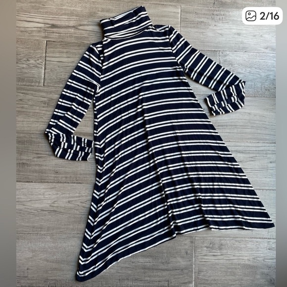 Maeve Anthropologie Striped Navy and White Turtleneck Dress - Picture 2 of 8